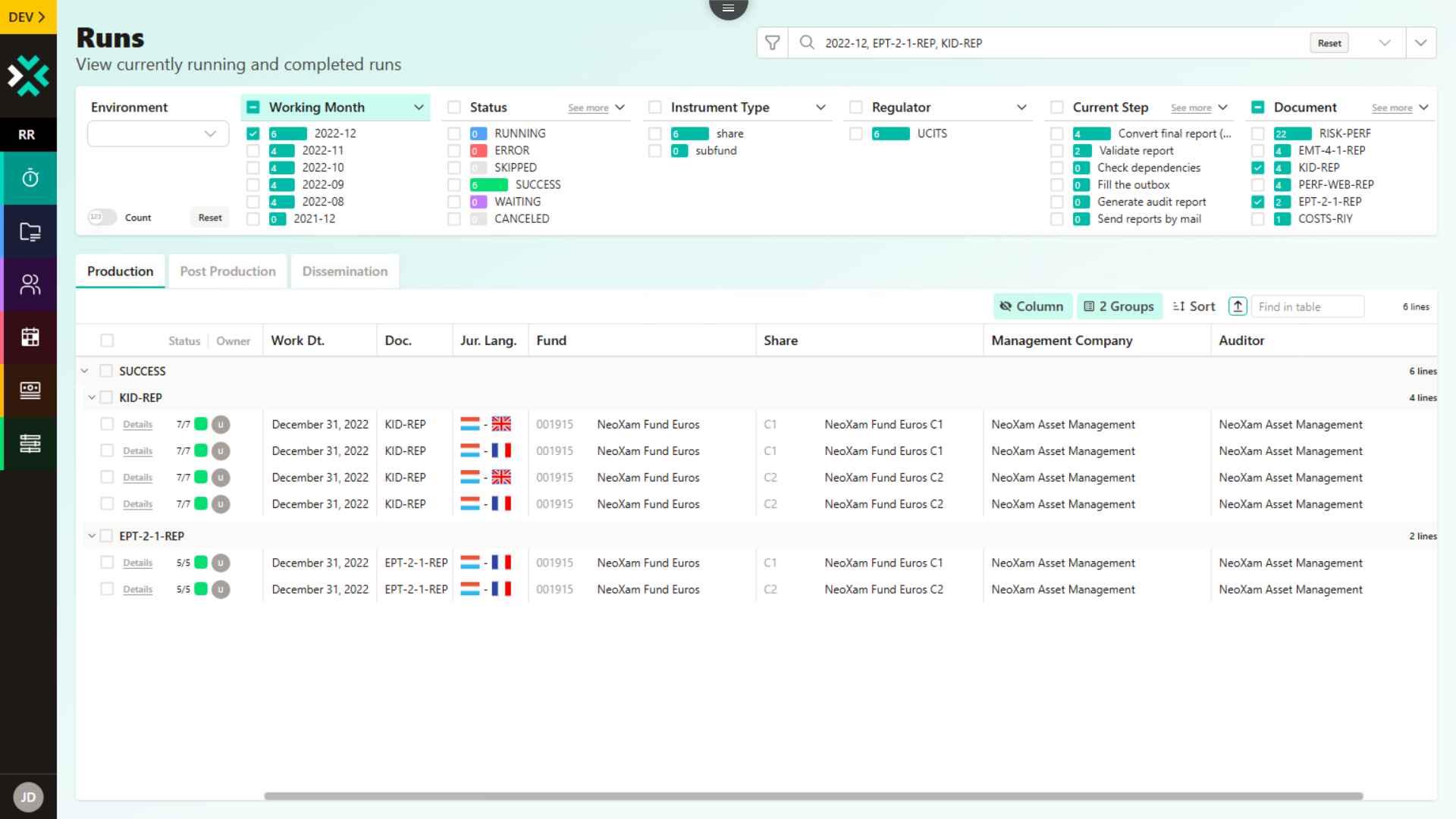NeoXam Impress Production workflow screenshot