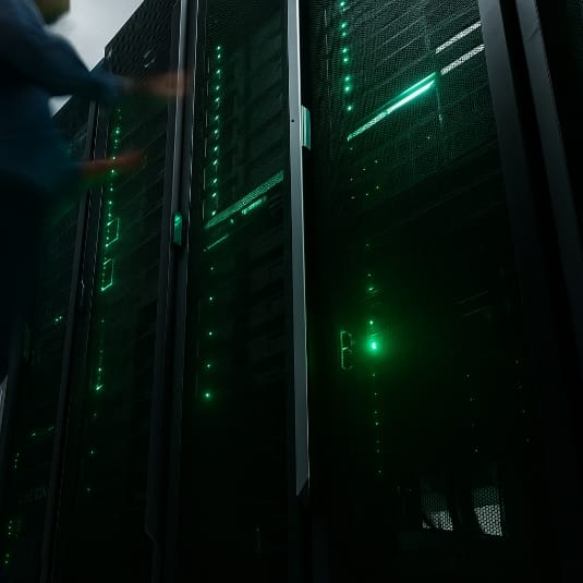 agent performing maintenance operation on server rack