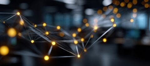 Data Hub Digital Network Visualization with Glowing Data Nodes and Connections in a Modern Tech Environment